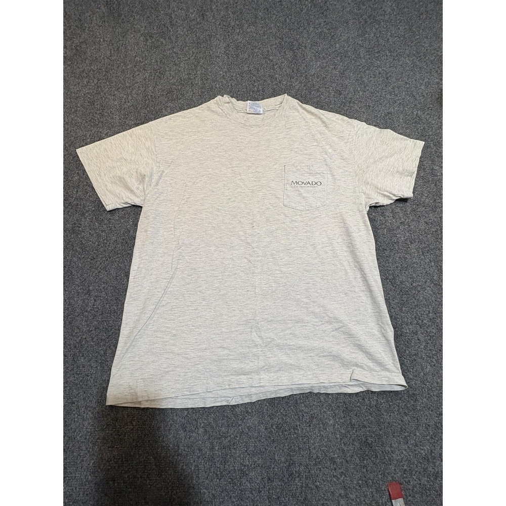 Vintage Movado Hanes Shirt Mens XL Gray Pocket Logo Museum Watch Graphic Tee